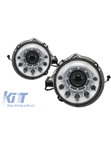 per MERCEDES W463 G-Class 1989-12 Fari neri Bi-Xenon Look LED M-Design Chrom