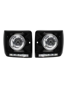 Fari neri copre LED DRL Chrome per Mercedes G-Class W463 (1989-12) G65 Design w/ Fari Bi-Xenon Look