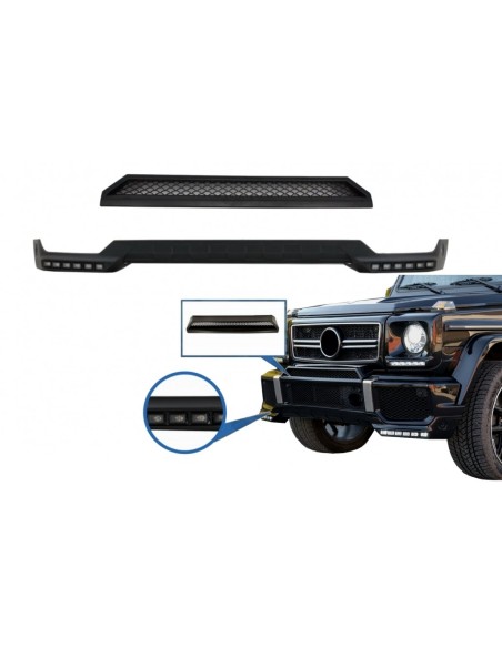 Paraurti anteriore Spoiler LED DRL estensione e spoiler superiore Lip per Mercedes G-Class W463 (1989-17) Nero