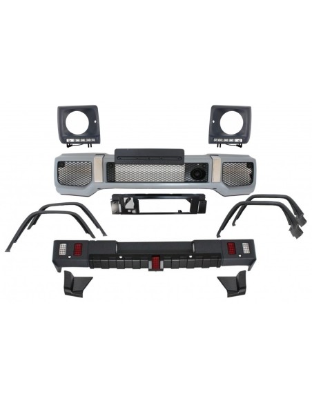 Kit Front Bullbar e LED Roof Spoiler w/ Upper Spoiler Lip e LED DRL Extension MERCEDES G-Class W463 (1989-18) G63 G65 Design