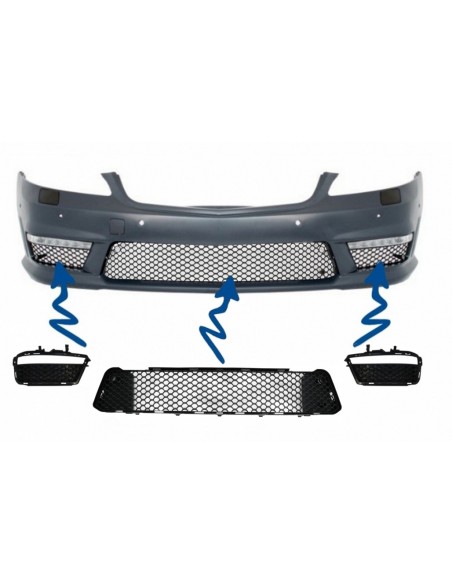 Paraurti anteriore centrale-inferiore griglia e griglie laterali per Mercedes Classe S W221 (05-12) S63 S65 Design