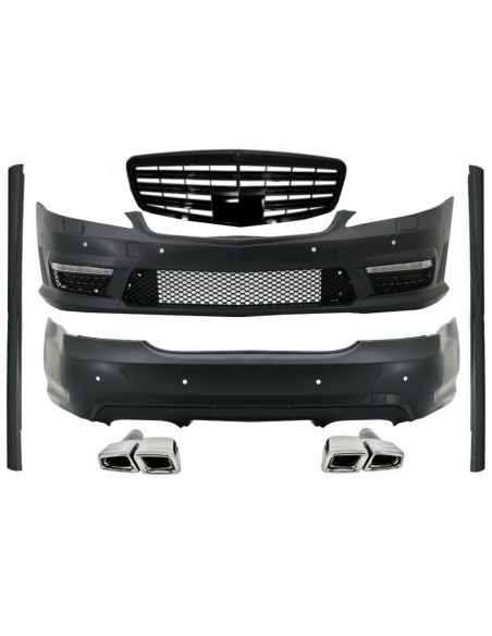 Kit LWB per Mercedes S-Class W221 (05-11) w/ Griglia centrale Piano nero e scarico Marmitta Suggerimenti Tubi di coda
