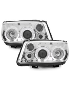 Fari per VW Bora (1998-05) Angel Eyes 2 Halo Cerchi Cromo