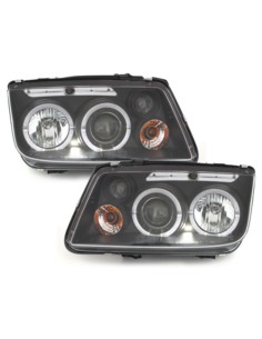Fari per VW Bora (1998-05) Angel Eyes 2 Halo Cerchi Nero