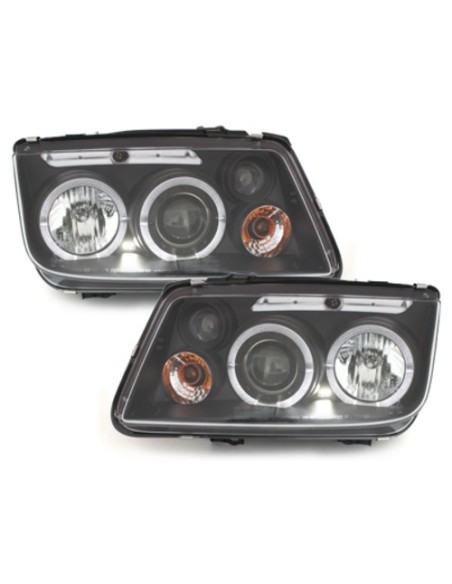 Fari per VW Bora (1998-05) Angel Eyes 2 Halo Cerchi Nero