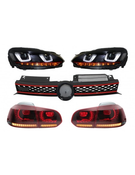 Griglia centrale per VW Golf 6 VI (08-12) w/ Fari LED DRL U-Design e fanali posteriori Full LED