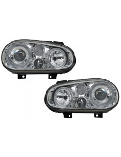 Angel Eyes Fari Dual Halo Cerchi per VW Golf IV 4 Cabriolet Hatchback Variante (09.1997-09.03) Cromo LHD o RHD