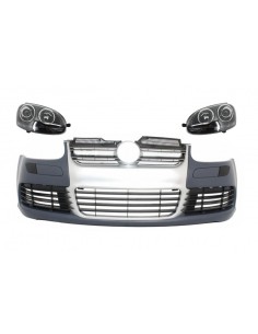 Paraurti anteriore w/ fari per VW Golf V 5 (03-07) Jetta (05-10) R32 Look spazzolato alluminio Look griglia