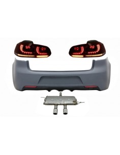 Paraurti posteriore per VW Golf VI (08-13) R Design w/ Fanali posteriori Full LED rosso fumo e sistema di scarico
