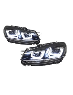 Fari per VW Golf 6 VI (08-13) Golf 7 3D LED DRL U-Design LED Flowing Turning Light Chrome RHD 2