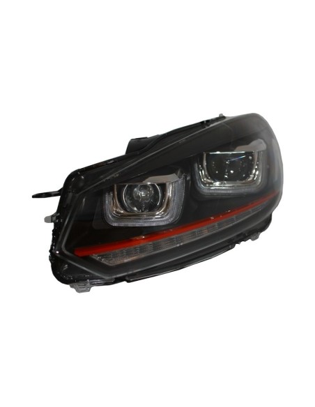 Paraurti anteriore per VW Golf VI 6 (08-13) R Look w/ Fari 3D LED DRL U-Design LED Flowing Turning Light Red Stripe