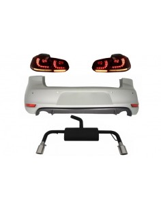 Paraurti posteriore per VW Golf 6 VI (08-12) w/ sistema di scarico completo e luci posteriori FULL LED