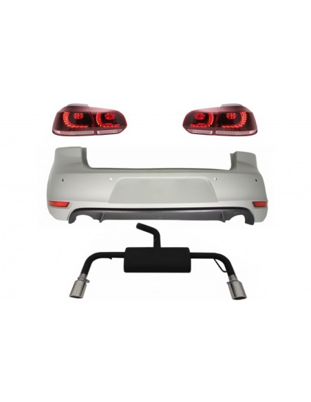 Paraurti posteriore per VW Golf 6 VI (08-12) w/ sistema di scarico completo e fanali posteriori FULL LED Cherry Red