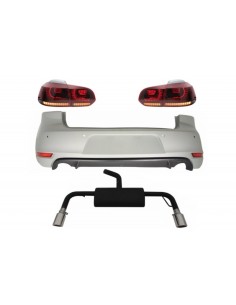 Paraurti posteriore per VW Golf 6 VI (08-12) w/ completo sistema di scarico e luci posteriori FULL LED rosso-fumo