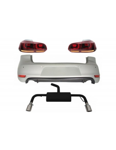 Paraurti posteriore per VW Golf 6 VI (08-12) w/ completo sistema di scarico e luci posteriori FULL LED rosso-fumo