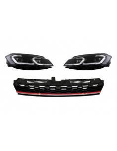 Centrale Badgeless Grille w/ LED Fari sequenziale Dynamic Turning Lights per VW Golf 7.5 VII Facelift (17-up) Rosso e Chrome