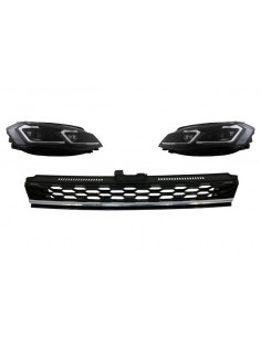 Calandra centrale Badgeless w/ LED Fari Bi-Xenon Luci di svolta dinamica sequenziale per VW Golf 7.5 Facelift (17-up) Chrome