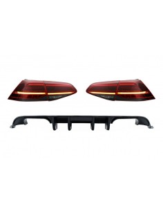 Paraurti posteriore Diffusore d'aria w/ Full LED luci di svolta sequenziale Dark Cherry rosso per VW Golf 7.5 (17-19)Look