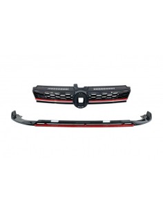 Paraurti anteriore Lip Extension Spoiler w/ Griglia centrale Badgeless per VW Golf 7.5 Facelift (17-) Piano Nero & Rosso