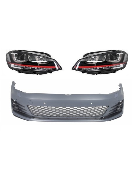 Paraurti anteriore per VW Golf VII Golf 7 13-up GTI Look w/ Fari 3D RED LED DRL Turn Light