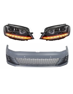 Paraurti anteriore per VW Golf VII Golf 7 (13-17) GTI Look w/ Fari 3D LED DLR RED FlowingTurn Light