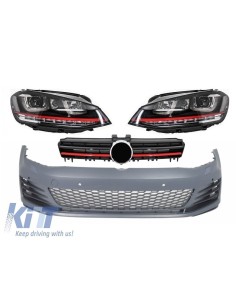 Paraurti anteriore per VW Golf VII Golf 7 13-up GTI Look w/ Fari 3D RED LED DRL Accendere la luce e la griglia