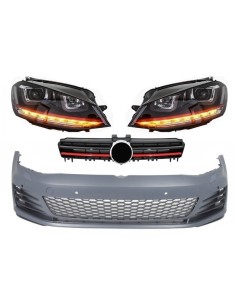 Paraurti anteriore per VW Golf VII Golf 7 13-up GTI Look w/ Fari 3D LED DRL ROSSO che scorre luce di svolta e griglia